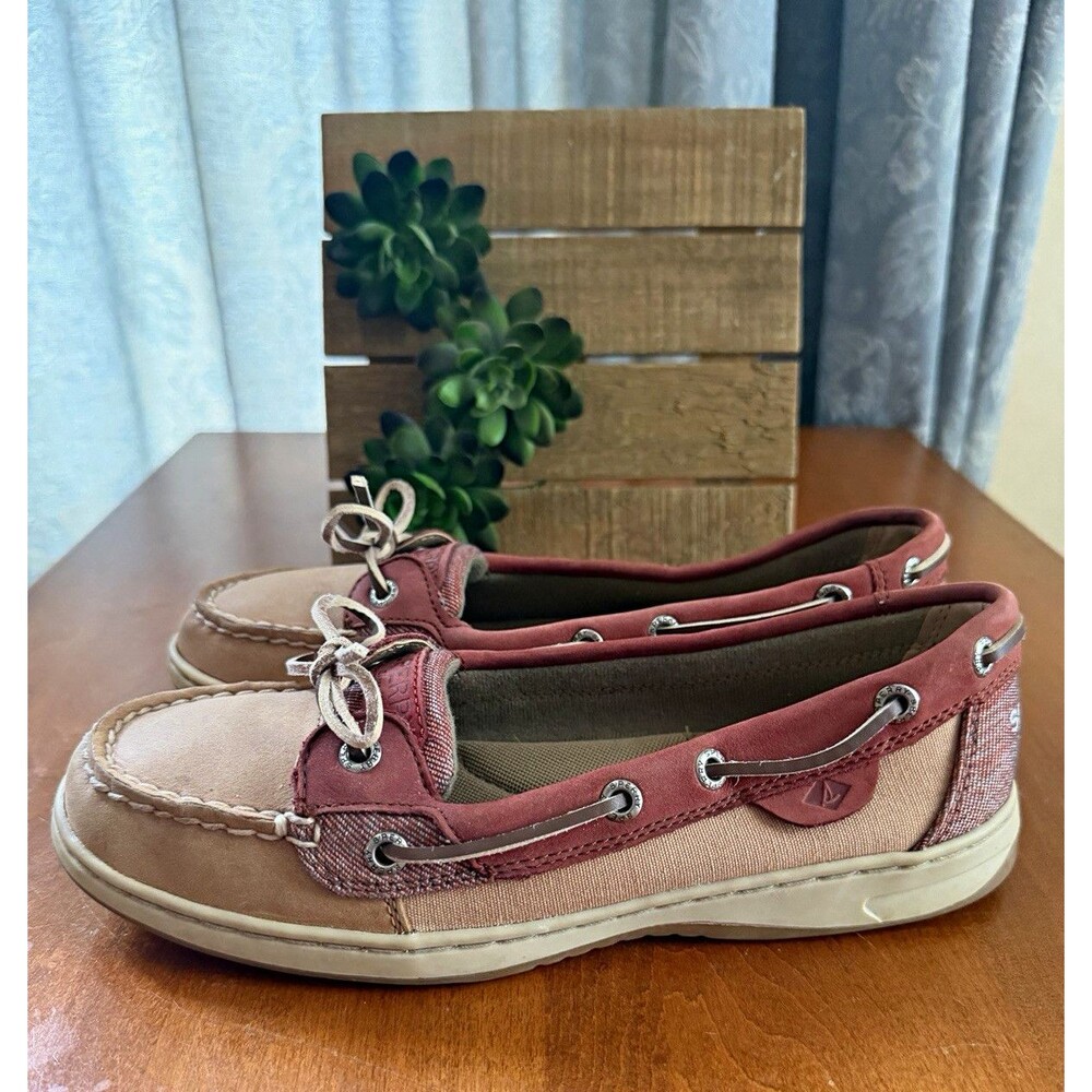 Sperry Women’s Brown/Red Leather Lace-Up Boat Shoes Comfort Sz 7.5 M